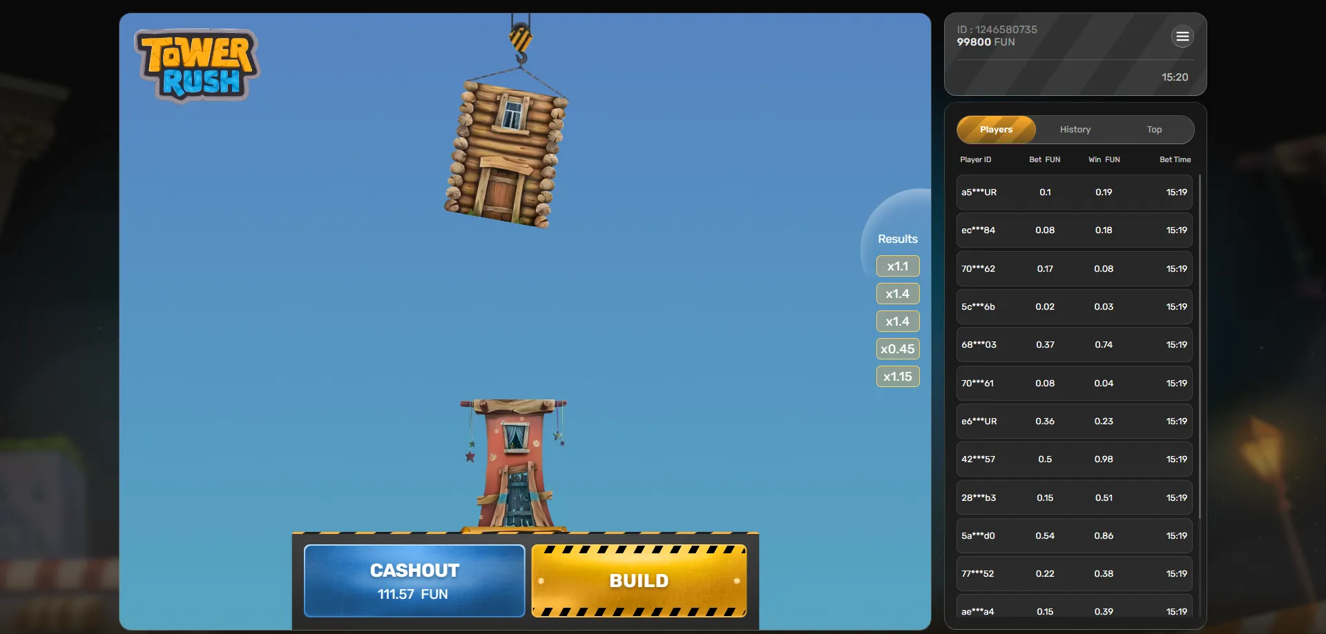 Tower Rush technical specs reels paylines RTP